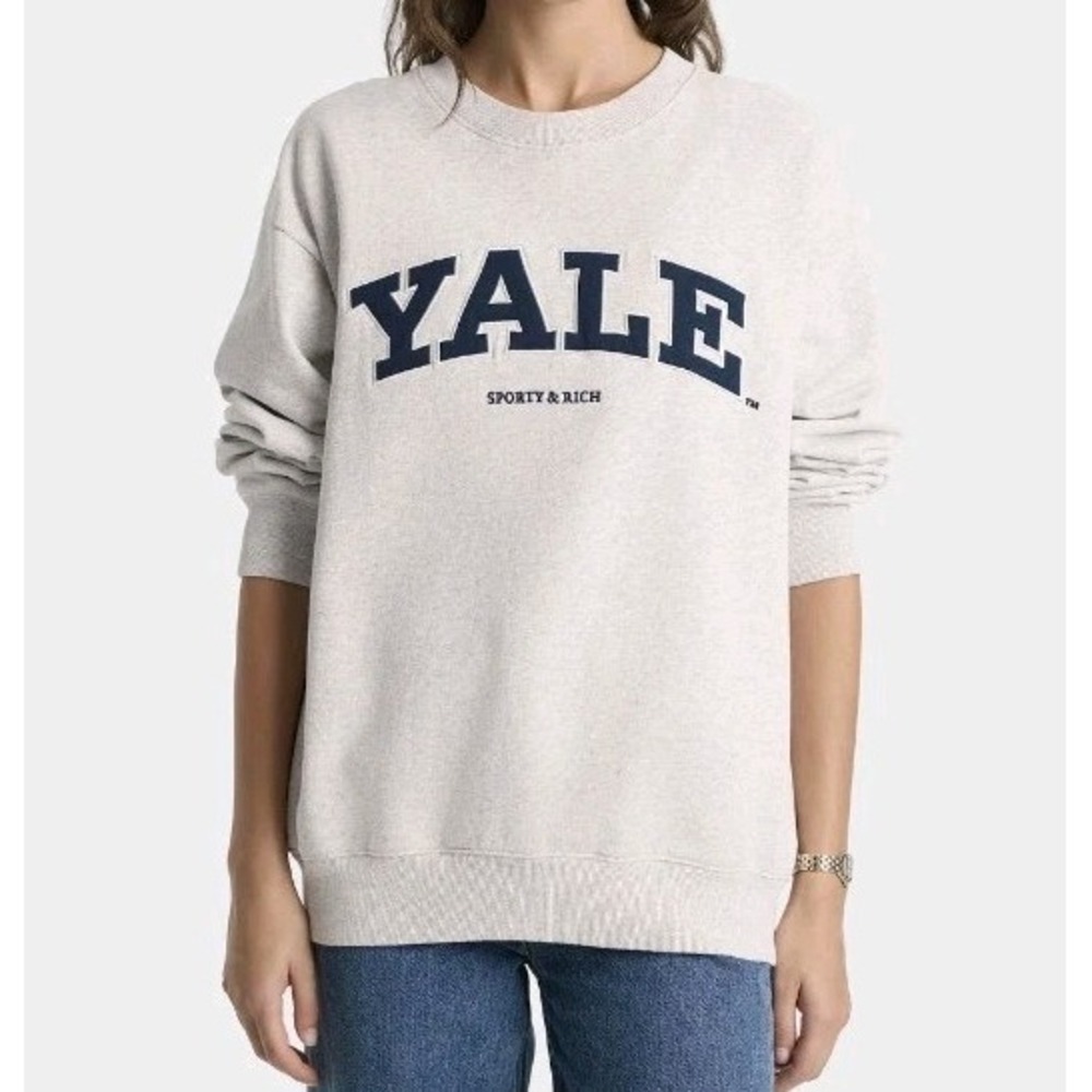 Sporty & Rich Yale Ivy Crewneck Sweatshirt Heather Gray Size XS NWT $185